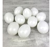 Lealoo Lot de 10 Oeufs en Plastique Blanc, Haut. 10 cm, avec Trou de Suspension, Non séparables, à décorer