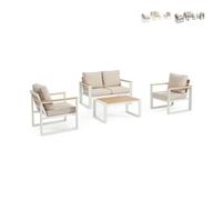 Leandro YES Salon d'extérieur pour jardin, chaises, canapé, table - Blanc
