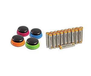 Learning Resources Buzzers Enregistrables - Jeu de 4 & Amazon Basics Lot de 20 piles alcalines Type AAA 1,5 V 1340 mAh (design variable)