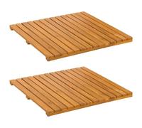 Leasha Lot de 2 Tapis de Bain en Bois, Tapis de Douche Caillebotis Marron 50 x 50 cm Bois