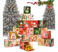 LEAZZLE 24 Pièces Kit de Calendrier de l'avent a Remplir, 24 Boîtes Pochettes Cadeaux de Noel pour Calendrier de l'avent Reutilisable, Calendrier de Noel 2025, pour Emballage Cadeau Noel, 7 x 7 x 7 cm