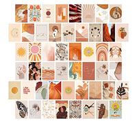 Lebais Lot de 50 posters vintage Boho Aesthetic Pictures Kit de collage mural Pêche Photos Dortoir Décoration pour fille adolescente Orange Boho Kit d'impression mural Petit poster pour chambre à