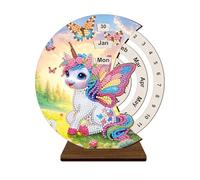 Lebartm Calendrier perpétuel diamant à faire soi-même - Peinture diamant - Calendrier rotatif manuel en bois - Ornement de bureau - Calendrier perpétuel rond - Ornements de table en diamant sur une