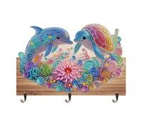 Lebartm Crochet de porte en diamant à faire soi-même avec 3 crochets dans une rangée - Crochets adhésifs muraux pour salle de bain, douche, cuisine, clés, porte extérieure - Dauphin et tortue