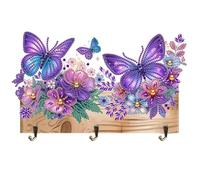 Lebartm Crochet de porte en diamant à faire soi-même avec 3 crochets dans une rangée - Crochets adhésifs muraux pour salle de bain, douche, cuisine, clés, porte, extérieur - papillon 02