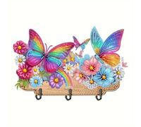 Lebartm Crochet de porte en diamant à faire soi-même avec 3 crochets dans une rangée - Crochets adhésifs muraux pour salle de bain, douche, cuisine, clés, porte, extérieur - papillon 01
