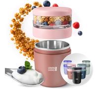 LEBENLANG Bol Muesli A Emporter Avec Cuillère - 650ml | Paroi Intérieure Isolante Inox I Overnight Oats Jar Boîte Cereales Pots De Yaourt Pots Yaourts Porridge Cup Gobelet Enfant