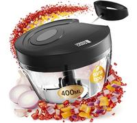 LEBENLANG Hachoir manuel legume & coupe oignon - Noir 1L mixeur manuel & BPA-Free I Moulinette manuelle Hachoir ail vegetable chopper Mini-robots et hachoirs a ficelle Eminceur legumes main 3 lames
