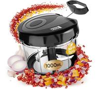 LEBENLANG Hachoir manuel legume & coupe oignon - Noir 1L mixeur manuel & BPA-Free I Moulinette manuelle Hachoir ail vegetable chopper Mini-robots et hachoirs a ficelle Eminceur legumes main 3 lames