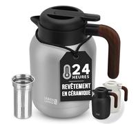 LEBENLANG Thermos café 1,5L Gris - Revêtement céramique & sans BPA I 24h au chaud & Incl. passoire à thé I Bouteille isotherme Pichet cafe inox Termos carafe isotherme Bouilloire
