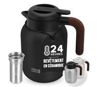 LEBENLANG Thermos café 1,5L Noir - Revêtement céramique & sans BPA | 24h au chaud & Incl. passoire à thé I Bouteille isotherme Pichet cafe inox Termos carafe isotherme Bouilloire