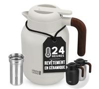 LEBENLANG Thermos café 1,5L - Revêtement céramique & sans BPA I Blanc | 24h au chaud & Incl. passoire à thé I Bouteille isotherme Pichet cafe inox Termos carafe isotherme Bouilloire