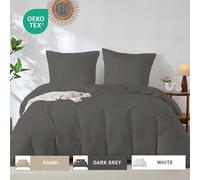 LeBonsoir Parure de lit avec housse de couette 200 x 200 cm et 2 taies d'oreiller 80 x 80 cm - Gris foncé