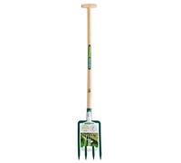 Leborgne, Fourche à Bêcher, 4 dents, Manche Bois En T, Tête Acier Forgé et Trempé, Idéal pour les sols lourds et caillouteux, Manche de 90 cm, Matière Acier forgé et trempé/Bois