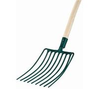 Leborgne, Fourche A Cailloux Douille 9 dents Manche Bois Certifié PEFC 100%, Emmanchement stable, Assemblé en France, Longueur total 166 cm, Largeur 28 cm, Acier forgé et trempé/Bois