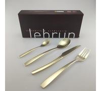 Lebrun Couverts CABANA OR BLANC - Ménagère 16 pcs - Service de table pour 4 personnes - 4 cuillères à soupe, 4 cuillères à café, 4 fourchettes, 4 couteaux de table - Design moderne - Marque Française