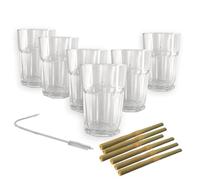 Lebrun Couverts - Coffret Mojito - 6 Verres Mojito - 6 Pailles Bambou - 1 Goupillon - Verre Cocktail - 36,5 cl - Kit Cocktail - Verre avec Paille Inclus - Paille Réutilisable
