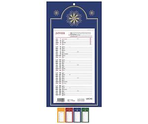 LECAS - 1 Plaque Calendrier Mensuel Long Classique - Janv. à Déc. 2023 - 16 x 33,3 cm - 4 coloris disponibles
