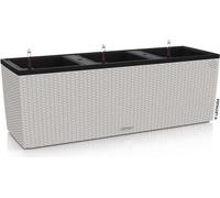 LECHUZA Bac à plantes TRIO Cottage 30 Gris clair | Mini bac à légumes avec système d'arrosage et 3 bacs à plantes |Optique tressé |100 x 32,5 x 34,5 cm| 15007