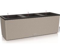LECHUZA Bac à plantes TRIO Cottage 30 Marron sable | Mini-potager avec arrosage et 3 bacs à plantes | Aspect tressé | 100 x 32,5 x 34,5 cm | 15006