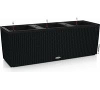 LECHUZA Bac à plantes TRIO Cottage 30 Noir graphite | Mini-potager avec arrosage et 3 bacs à plantes |Optique tressé | 100 x 32,5 x 34,5 cm | 15002