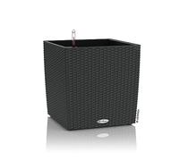 LECHUZA Pot de plantes CUBE Cottage 30 Granit | Pot de plantes avec système d'arrosage et bac à plantes | Aspect tressé | 29,5 x 19,5 x 30 cm | 15372