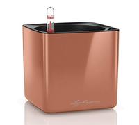LECHUZA Cube Glossy 14 Pot de Fleurs à arrosage Automatique pour intérieur sans Trou de Drainage Polyrésine Cuivre Brillant 14 x 14 x 14 cm