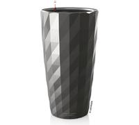 LECHUZA Pot à plantes DIAMANTE Premium Anthracite Métallisé | Colonne à plantes avec arrosage et bac à plantes | Surface métallique | Ø 40 x 75 cm | 15703