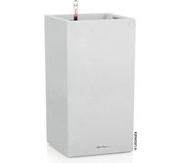LECHUZA Pot de fleurs CANTO Stone 30 High Quartz blanc | Pot de fleurs avec système d'arrosage et bac à plantes | Aspect pierre naturelle | 30 x 30 x 56 cm | 13607