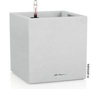 LECHUZA Pot de fleurs CANTO Stone 40 Low Blanc Quartz | Pot de fleurs avec système d'arrosage et bac à plantes | Aspect pierre naturelle | 40 x 40 x 40 cm | 13727