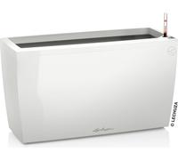 LECHUZA Pot de fleurs CARARO Premium blanc brillant | Pot de fleurs avec système d'arrosage et roulettes | Surface brillante | 75 x 30 x 42,5 cm | 18800