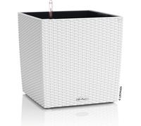 LECHUZA Pot de fleurs CUBE Cottage 40 Blanc | Pot de fleurs avec système d'arrosage et bac à plantes | Aspect tressé | 39 x 39 x 40 cm | 15380