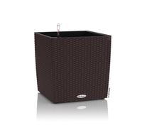 LECHUZA-Pot de fleurs CUBE Cottage 40 Mokka | Pot de fleurs avec système d'arrosage et bac à plantes | Aspect tressé | 39 x 39 x 40 cm | 15385