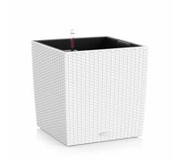LECHUZA Pot de fleurs CUBE Cottage 50 Blanc | Pot de fleurs avec système d'arrosage et bac à plantes | Aspect tressé | 49 x 49 x 49,5 cm | 15390
