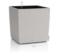 LECHUZA-Pot de fleurs CUBE Cottage 50 Gris clair | Pot de fleurs avec système d'arrosage et bac à plantes | Aspect tressé | 49 x 49 x 49,5 cm | 15397