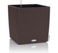 LECHUZA-Pot de fleurs CUBE Cottage 50 Mokka | Pot de fleurs avec système d'arrosage et bac à plantes | Aspect tressé | 49 x 49 x 49,5 cm | 15395