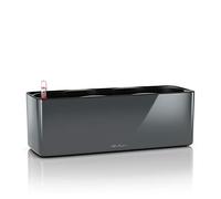 Lechuza - Pot de Fleurs d'Interieur - Cube Glossy Triple - Réserve d'Eau Intégrée - Coloris Anthracite - 40 × 14 × 14 cm