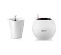 Lechuza - Pot de Fleurs d'Interieur - Deltini - Réserve d'eau Intégrée - Blanc - Ø 14 x 18 cm & - Pot de Fleurs d’Extérieur et d'Interieur - Puro Color - Réserve d'eau Intégrée - Blanc - Ø 20 x 16 cm