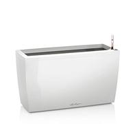 LECHUZA Pot de fleurs CARARO Premium blanc brillant | Pot de fleurs avec système d'arrosage et roulettes | Surface brillante | 75 x 30 x 42,5 cm | 18800