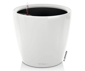 LECHUZA-Vase à plantes CLASSICO Premium LS 28 Blanc brillant | Vase à plantes avec système d'arrosage | Surface brillante | Ø 28,5 x 26 cm | 16040