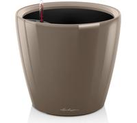 LECHUZA-Vase à plantes CLASSICO Premium LS 50 Taupe brillant | Vase à plantes avec système d'arrosage | Surface brillante | Ø 49,5 x 46,5 cm | 16105