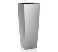 LECHUZA-Vase à plantes CUBICO Alto Premium 40 argent métallique | Vase à plantes avec système d'arrosage| Surface métallique | 39,5 x 39,5 x 105 cm | 18238