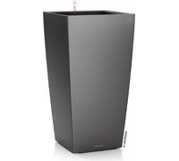 LECHUZA-Vase à plantes CUBICO Premium 30 Anthracite métallique | Vase à plantes avec système d'arrosage | Surface métallique | 29,5 x 29,5 x 56,5 cm | 18184