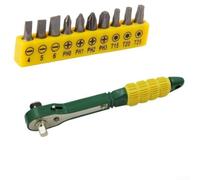 Lecreatekit Lot de 11 clés à cliquet 6,35 mm avec 9 douilles de 5 à 13 mm et 10 embouts - Kit d'outils compact en acier pour réparation automobile à domicile, jaune et vert