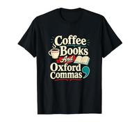 Lecteur de Livres de café et de virgules Oxford pour professeurs d'anglais T-Shirt Graphique avec Valeur, Homme, Noir, S