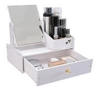 LEcylankEr Rangement Maquillage Organisateur, Organisateur Maquillage Blanc | Boite Rangement Maquillage avec Miroir et Tiroir, Makeup Organizer Tiroir pour Chambre, Salle de Bain