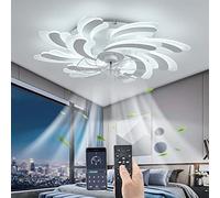 LED 50W Ventilateur de plafond avec éclairage, Moderne Silence Ventilateur de plafond avec lampe pour le salon Salle à manger Chambre à coucher Cuisine, Réglable 6 vitesses, Blanc 80CM