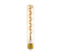 Eglo Tube LED E27 dimmable, ampoule filament vintage spirale, lampe à incandescence en forme de tige, verre ambré, 4 watts, 180 lumens, blanc chaud, 1600 Kelvin, T30, Ø 3 cm