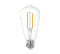 EGLO connect.z Ampoule LED E27 connectée, ST64, ZigBee, contrôlable par appli et commande vocale, dimmable, blanc chaud, 806 lumens, 6 watts, transparent, design vintage