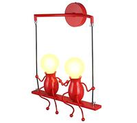 LED Appliques Murales Fille Chambre Moderne Créatif Dessin Animé Une Paire de Gens Mini Lanterne Murale Lampes de Chevet en Métal Décor Réglable Balançoire Enfants Applique Murale 2×E27 (Rouge)